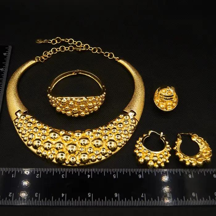 Ensemble de bijoux élégant pour femmes, comprenant grand collier et boucles d'oreilles en or, adapté à un usage quotidien, Bracelet en or, cadeau pour femmes