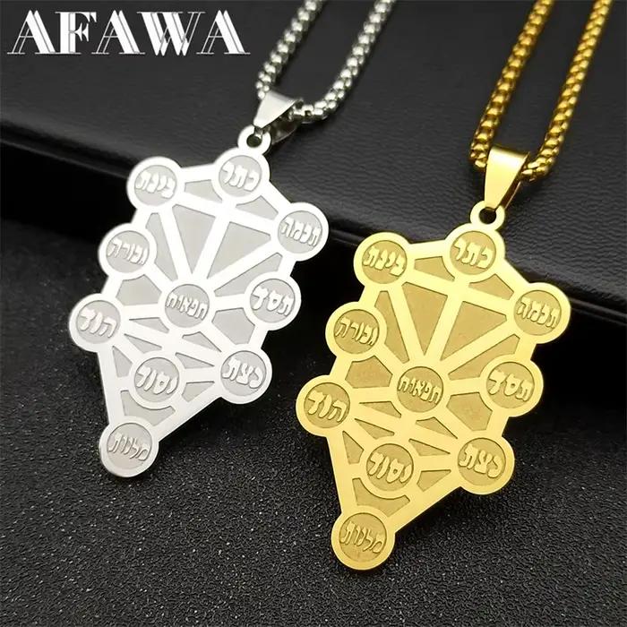 Kabbale arbre de vie amulette pendentif collier pour femmes hommes en acier inoxydable couleur or juif hébreu chaîne bijoux collier hombre