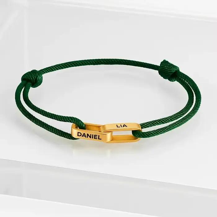 Bracelet de couple personnalisé avec 2 noms gravés – Bracelet d'amitié en corde réglable pour lui et elle, bijoux assortis minimalistes