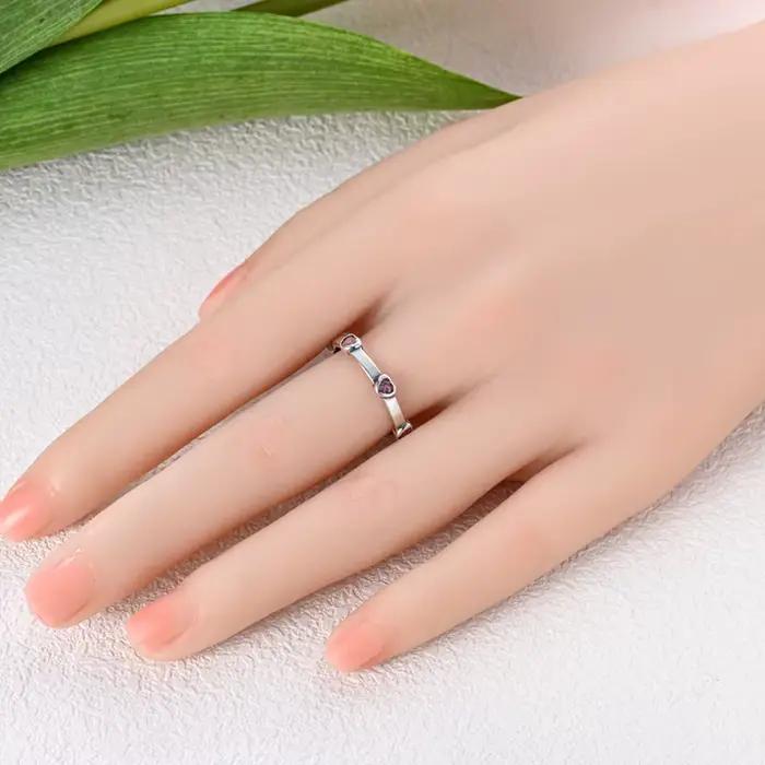 Bague originale en argent Sterling 925 avec cœur rose scintillant