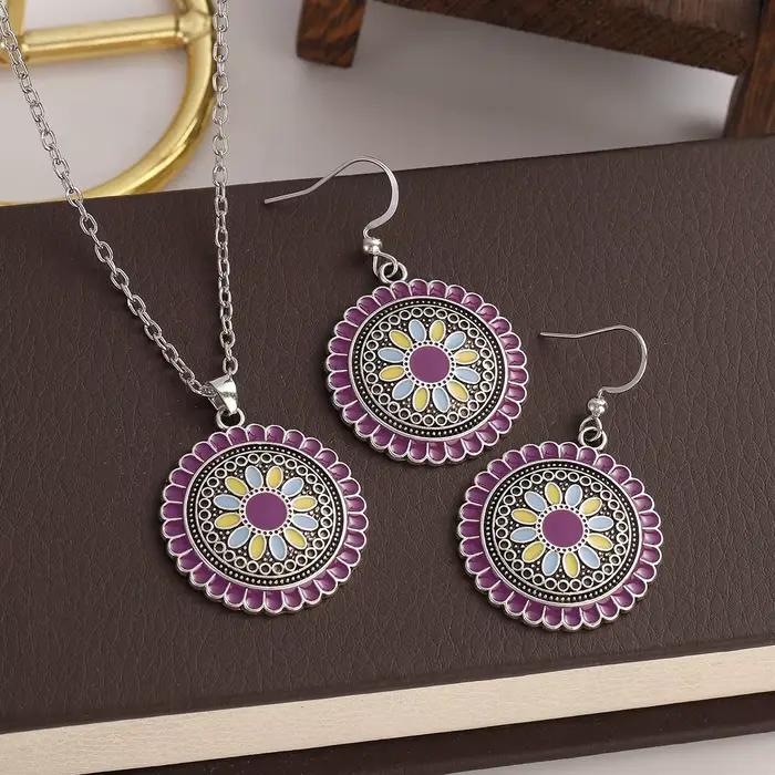 Ensemble de boucles d'oreilles et colliers style bohème rose pour femmes, Bijoux de mariage indien,
