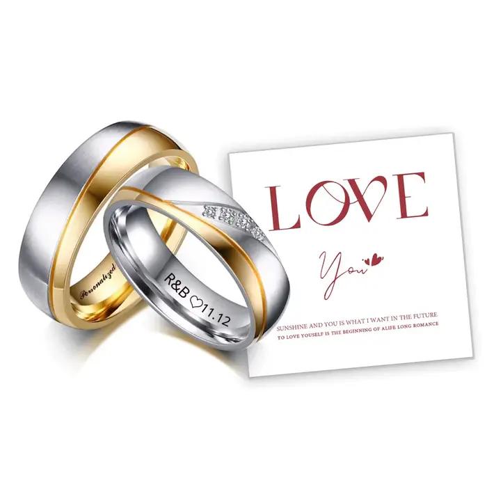 Bagues de mariage personnalisées avec nom promis pour Couple amoureux hommes femmes cadeaux de fête de fiançailles en acier inoxydable
