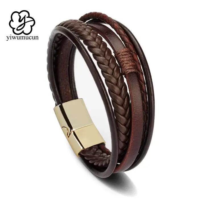 Bracelets en cuir tendance homme vendange style acier inoxydable multifonctionnels occasions spéciales cadeaux