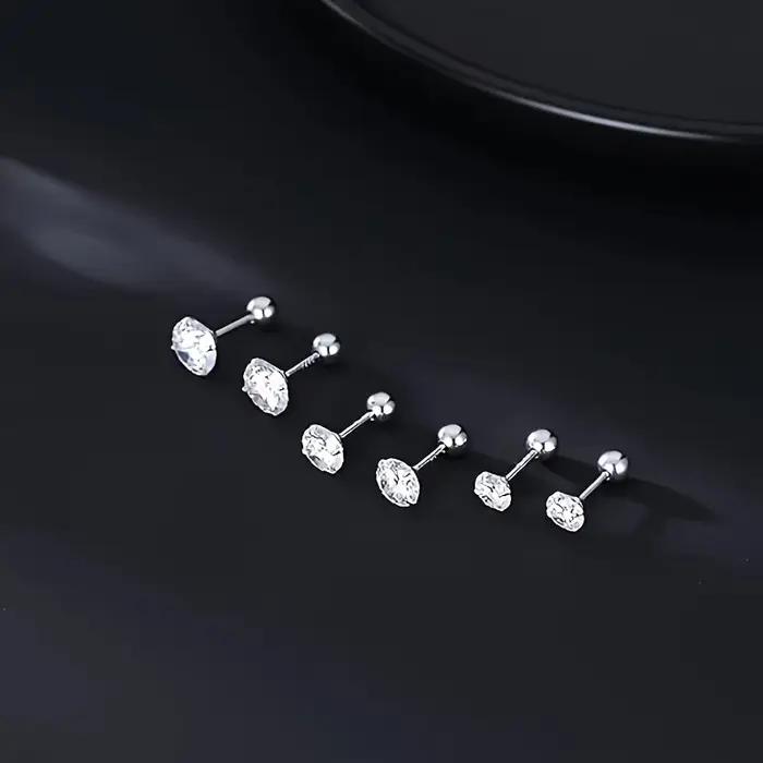 3 paires de boucles d'oreilles à tige en zircone cubique