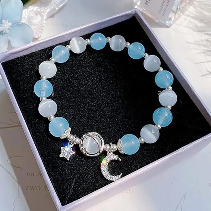 Bracelet en pierre opale de couleur bleu violet pour femmes et filles