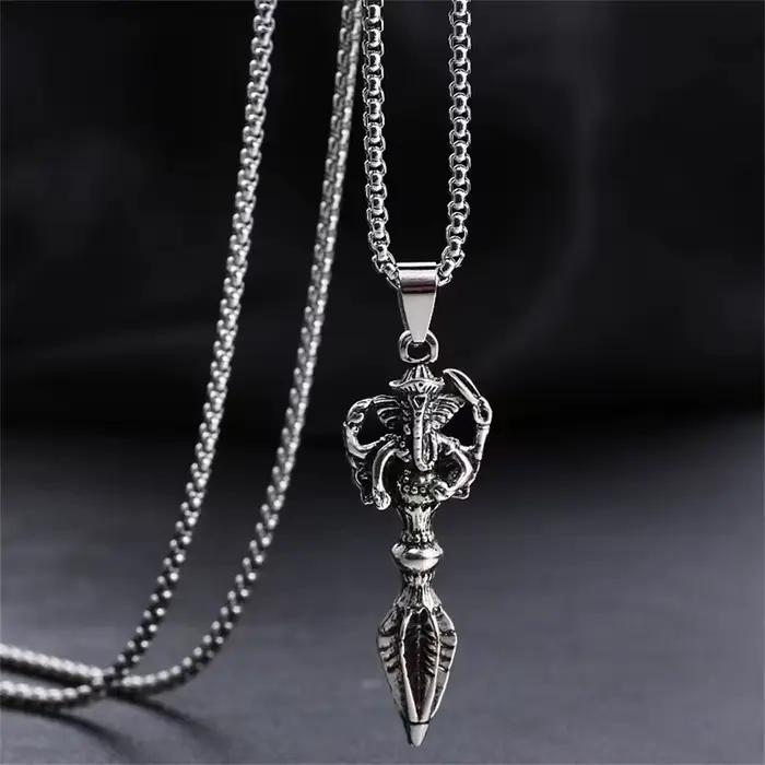 Collier pendentif bouddhiste tibétain Vajra, en acier titane, Om Mani Padme Hum, breloque avec accents en cristal, bijoux de guerrier spirituel