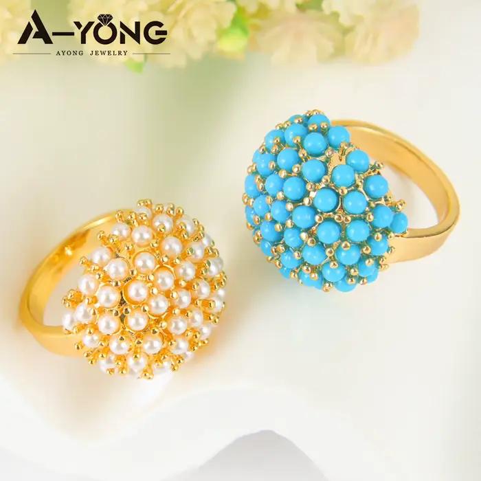 Bague de cocktail en perles italiennes plaquées or 24 carats avec zircone brésilienne pour femmes occasions spéciales et soirées de gala