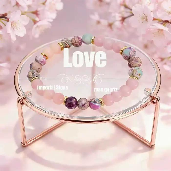 Bracelet de perles en Quartz Rose pour femmes