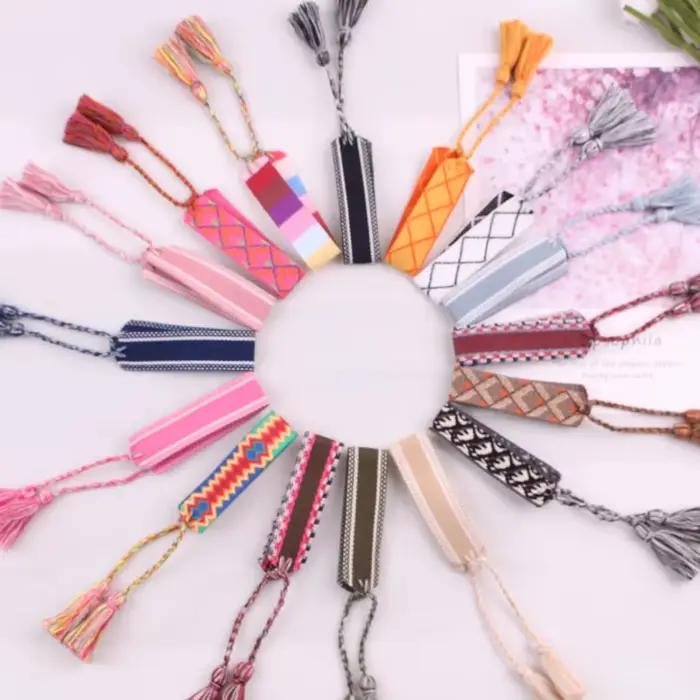 Bracelet tissé à la main de Style National bohème pour femmes, Bracelet à motif décoratif coloré brodé, cadeau de bijoux de mode