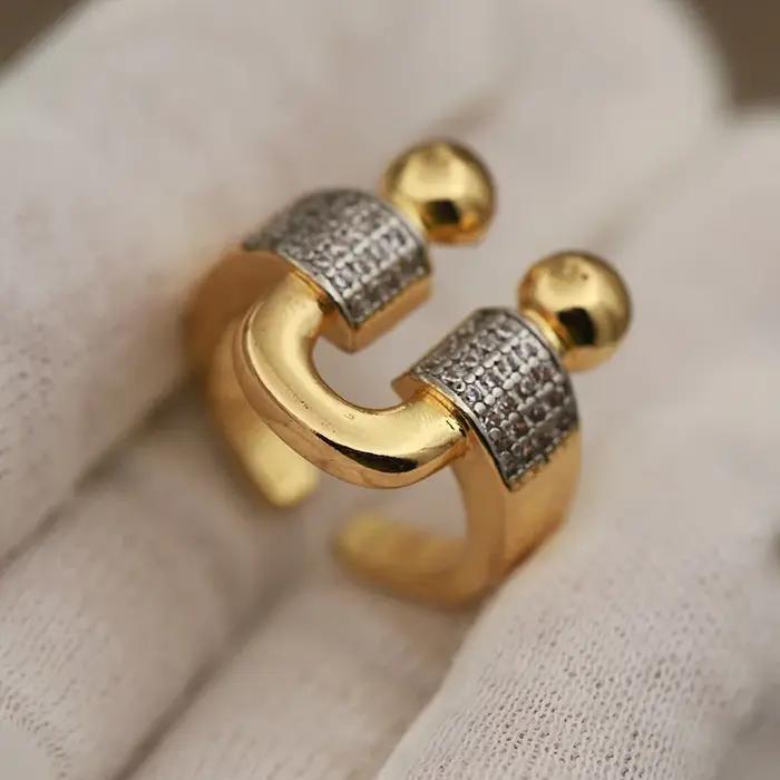 Nouvelle vue nouveaux accessoires zircone lettre anneaux pour femmes de luxe cristal mariage fiançailles métal étoile