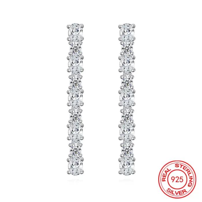 Boucles d'oreilles en argent Sterling 925, longueur 32mm, en Zircon, pour femmes et filles, bijoux à