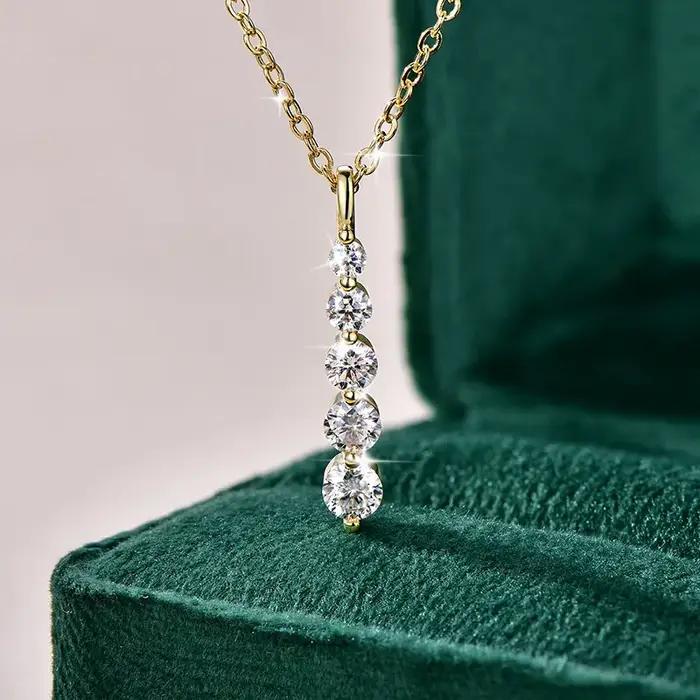 Lnngy – collier brillant en Moissanite à 5 pierres