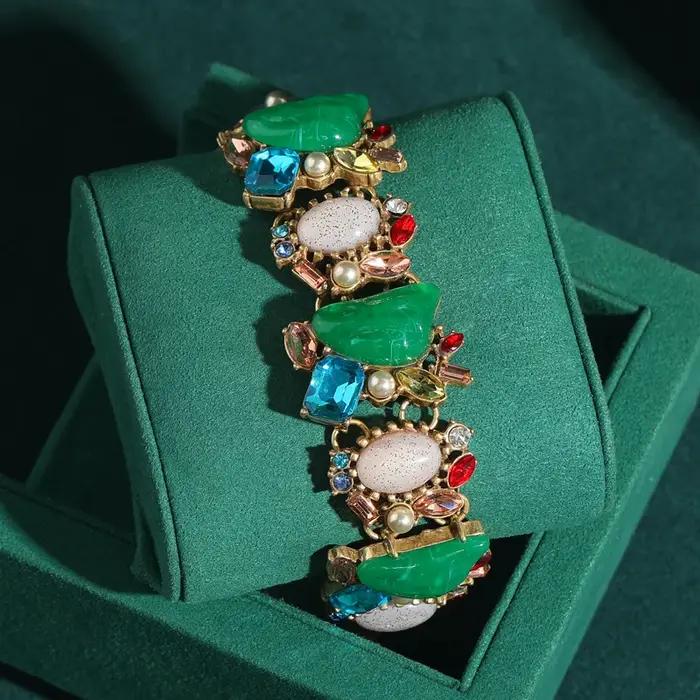 Bracelet Vintage en Perles Baroques Vertes et Bleues pour Femme, Bijoux Antiques en Clip de Forme Géométrique, Accessoires en Pierre de Luxe, Nouvelle Collection