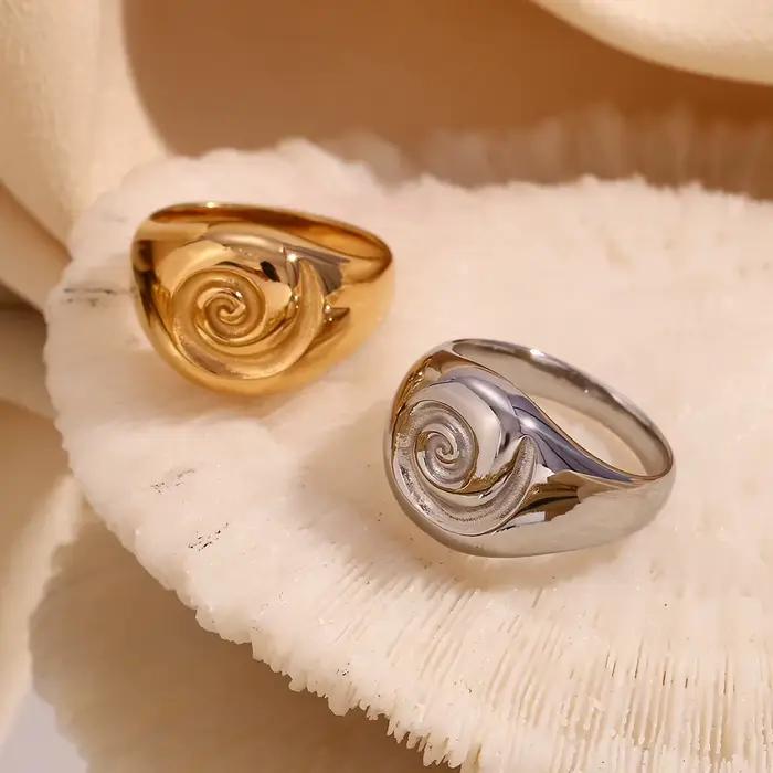 E.B.belle – bague Vortex à visage rond, étanche, plaqué or 18 carats, accessoires couleur argent, bagues en acier inoxydable 316L pour femmes
