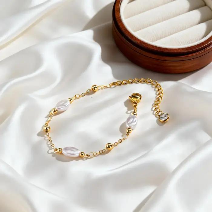 Bracelet en perles d'imitation plaqué or pour femmes