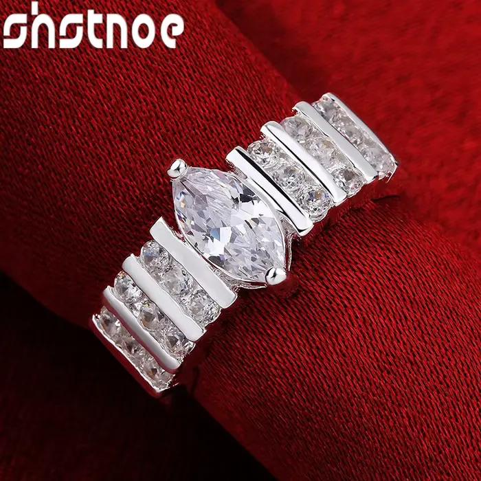 Bague de mariage ronde en argent sterling 925 incrustée de zircon ovale, accessoires de luxe nobles pour couples, pour femmes, mode et soirées