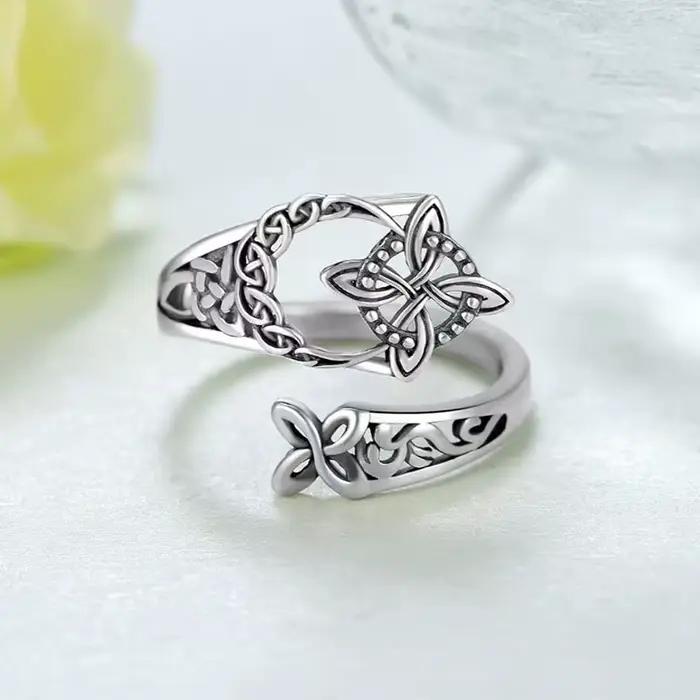 Bague réglable motif géométrique rétro en nœud celtique plaqué argent 925 pour femmes et hommes bijou vintage à offrir pour anniversaire mariage