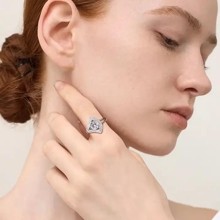 Bague de fiançailles LinkerLove 1ct Moissanite en argent sterling S925 plaqué or 18 carats pour femme
