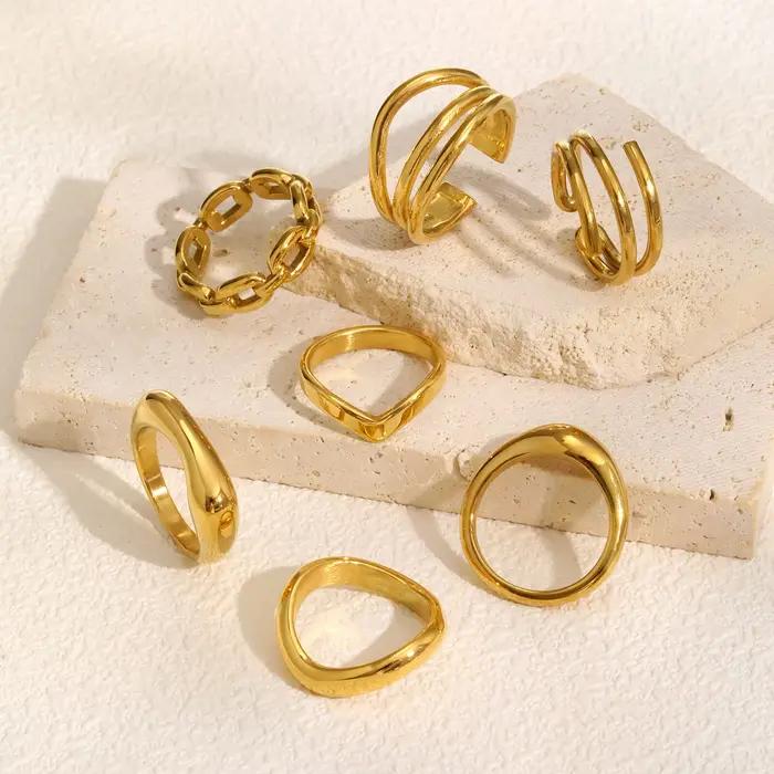Bague épaisse Double couche pour femmes, acier inoxydable plaqué or, bague radiale à bande de déclaration hautement polie