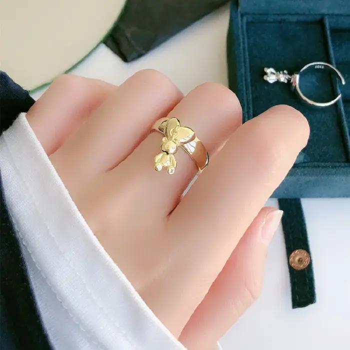 YIZIZAI Ins coréen mignon dessin animé Mini ours anneau pour dame femmes or argent couleur anneaux pendentif bijoux Anillo prix de gros chaud