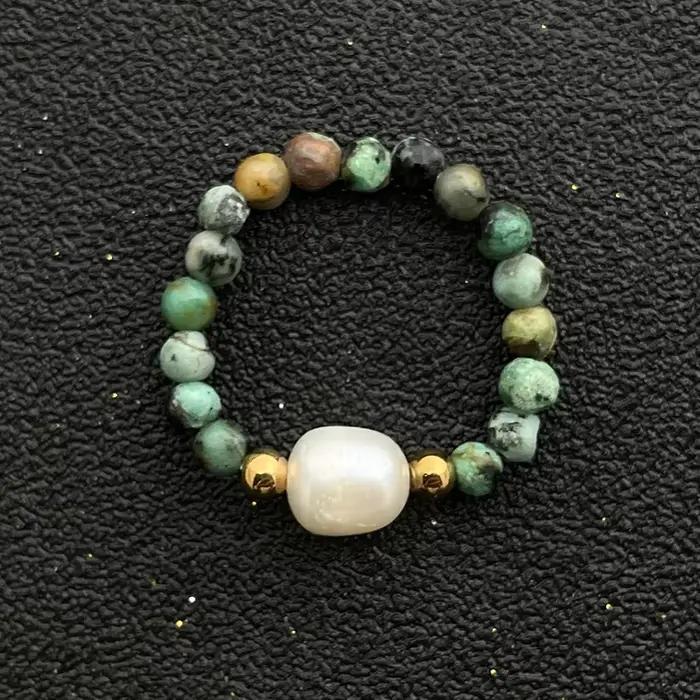 Bague en perle d'eau douce et acier inoxydable Bohème pour femmes, ajustable, pour mariage et occasions spéciales