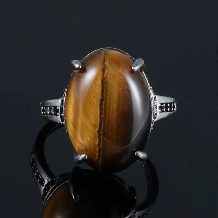 Bague réglable en argent plaqué cuivre, pierre précieuse 100% naturelle, œil de tigre, style rétro,