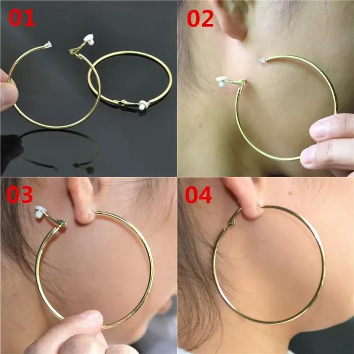 Boucles d'oreilles à clip pour femmes, sans piercing, sans trous d'oreille, grand petit cercle, or, argent, placage noir, mode, tempérament mignon, fille
