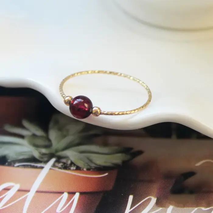 Bague en or 14K avec grenat naturel, bijou minimaliste fait à la main, style Boho