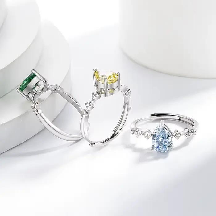 Bague en argent 925 avec pierres précieuses pour femmes