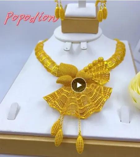 Ensemble de bijoux plaqué or 24 carats pour femmes avec collier et boucles d'oreilles romantiques pour soirées et mariages