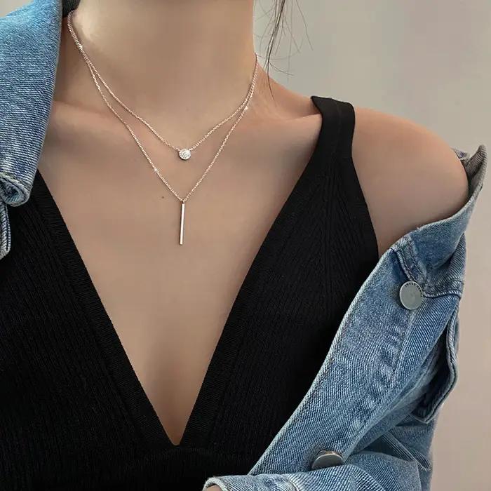Collier Double rond en diamant Flash carré pour femmes