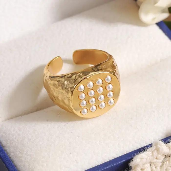 Bague chic plaquée or avec perle pour femme - Bijou tendance