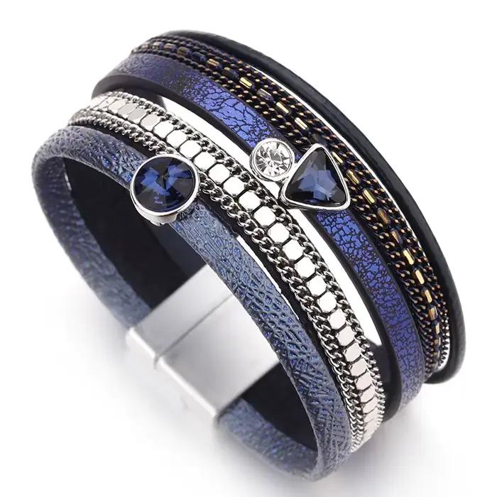 ALLYES résine cristal breloque Bracelet en cuir pour femmes hommes bohème multicouche Bracelets & Br