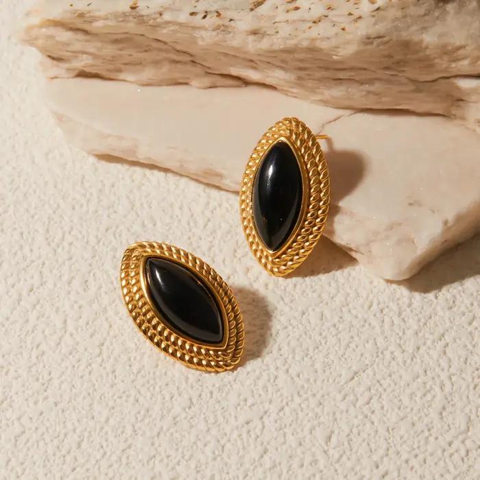 Youthway luxe Onyx cheval oeil boucles d'oreilles pour femmes plaqué or en acier inoxydable bijoux cadeau à la mode