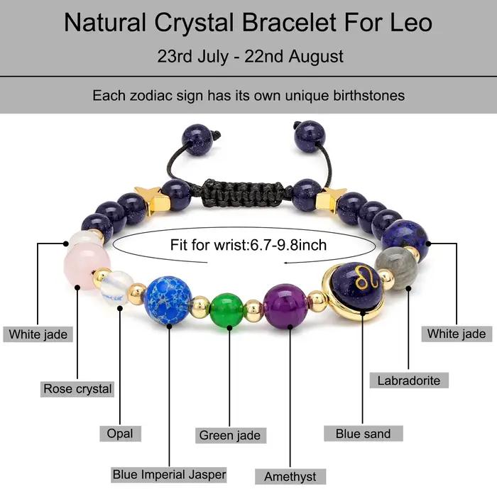Bracelet tressé en pierre naturelle avec carte pour hommes et femmes, bracelets de pierres précieuse