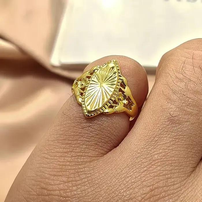 Bague en cuivre plaquée or 18 carats design géométrique oriental pour femmes et filles occasions spéciales mariage traditionnel