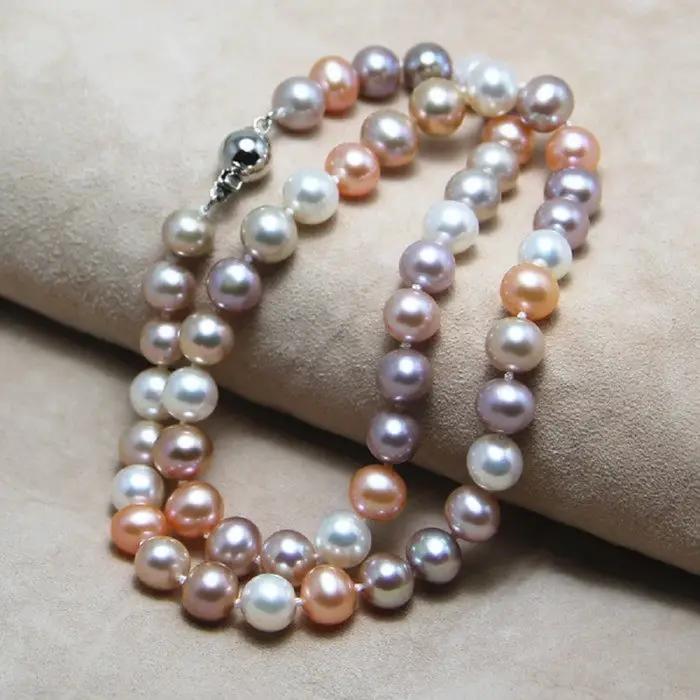Collier de perles naturelles multicolores des mers du Sud AAAA 9-10 mm 18 pouces - 925s
