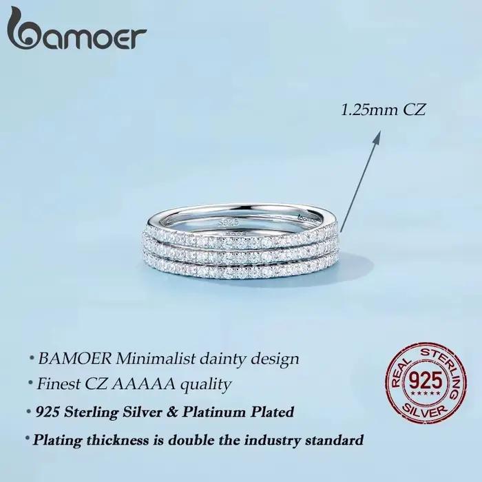 BAMOER plaqué or blanc solide 925 argent Sterling CZ simulé diamant empilable bague bandes d'éternité pour les femmes