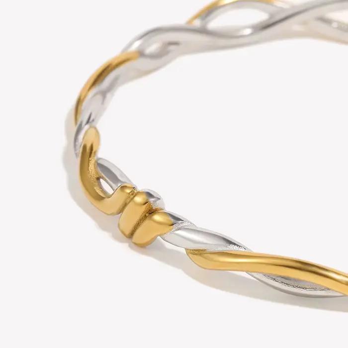 Bracelet en acier inoxydable 316L couleur or pur à nœuds et lignes pour femme