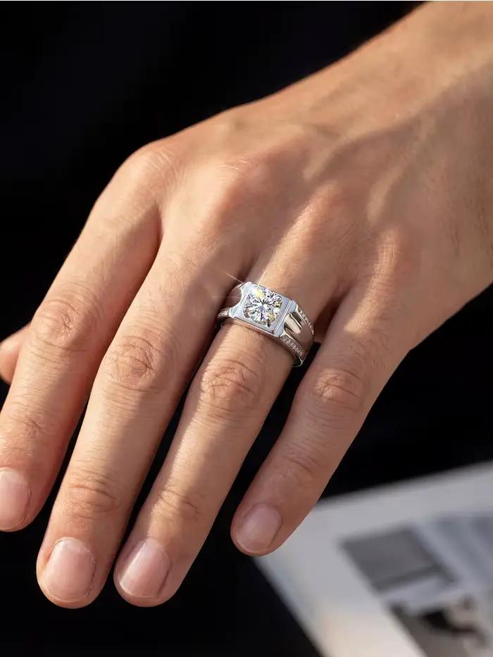 Bagues de mariage solitaires en moissanite brillante 1 carat pour hommes