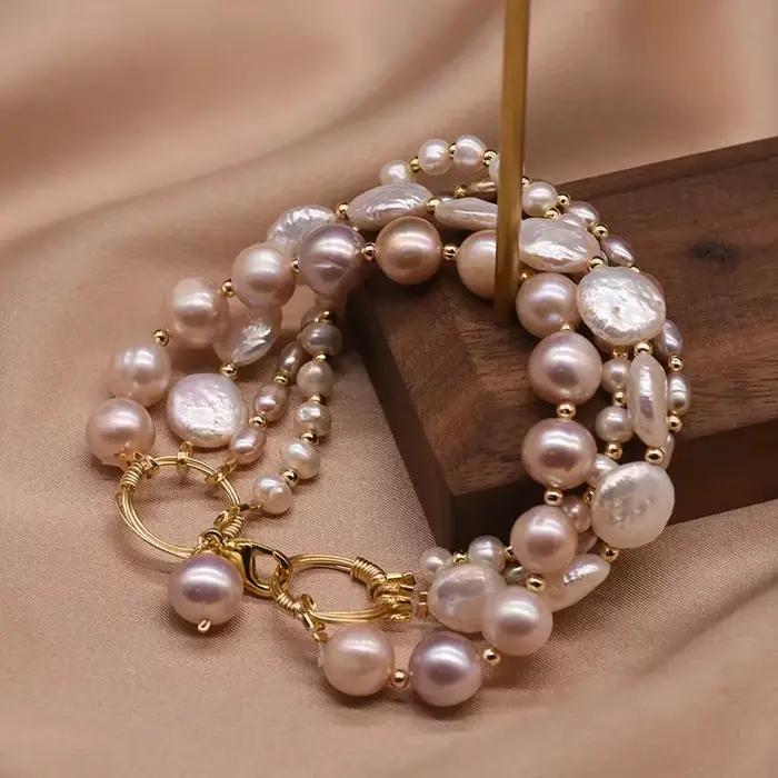 Bracelet en perles d'eau douce baroques naturelles, bijoux de luxe légers et haut de gamme pour l'ét