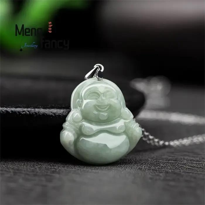 Collier en argent S925 naturel Myanmar a-goods jadéite vert clair pendentif bouddha Maitreya exquis meilleure vente bijoux de mode