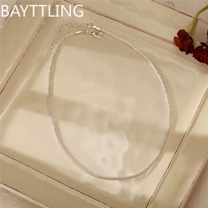 Collier en argent Sterling S925 authentique, clavicule brillante de 2mm, chaîne de pull, bijoux à breloques haut de gamme, cadeau pour femmes