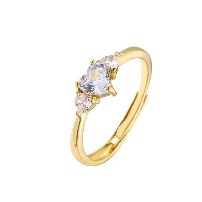 HECHENG, bague coeur d'amour, bagues créatives en forme de cœur doux pour femmes, bague ouverte en Zircon géométrique Cooper, bijoux Vintage plaqués or 18 carats