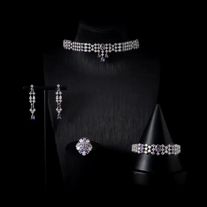 Ensemble de colliers ras du cou JEWELIFE 00104 pour femmes, ensemble de bijoux de mariée en zircon c