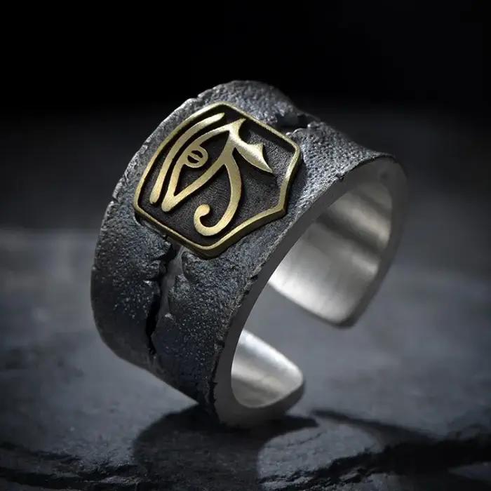 Bague Oeil d'Horus réglable pour hommes alliance de mariage style classique symbole égyptien tracker d'humeur occasions spéciales fête anniversaire cadeau