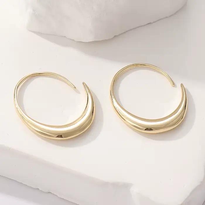 Boucles d'oreilles créoles épaisses en métal lisse plaqué or, style rétro, forme C, pour femme, bijoux statement, cadeaux