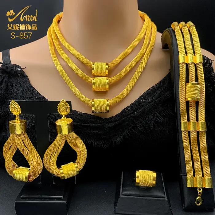 Ensemble collier et boucles d'oreilles multicouches éthiopiens de luxe pour femmes