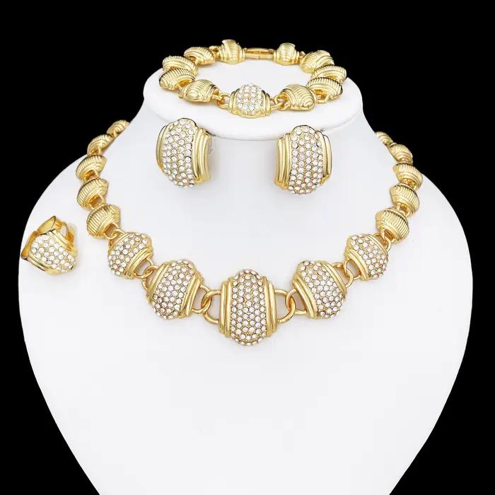 Ensemble de bijoux arabes plaqué or 18 carats pour femme, collier rond, boucles d'oreilles, bracelet