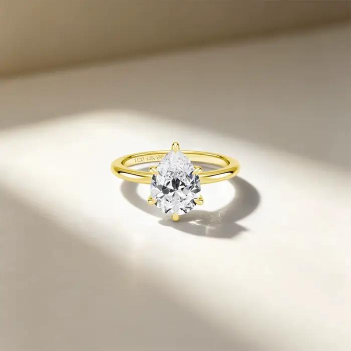 Bague Solitaire en Or Massif 14K Rempli de Moissanite Diamant 2CT Coupe Poire D VVS1 Au585 pour Femme Bijou de Fiançailles Minimaliste